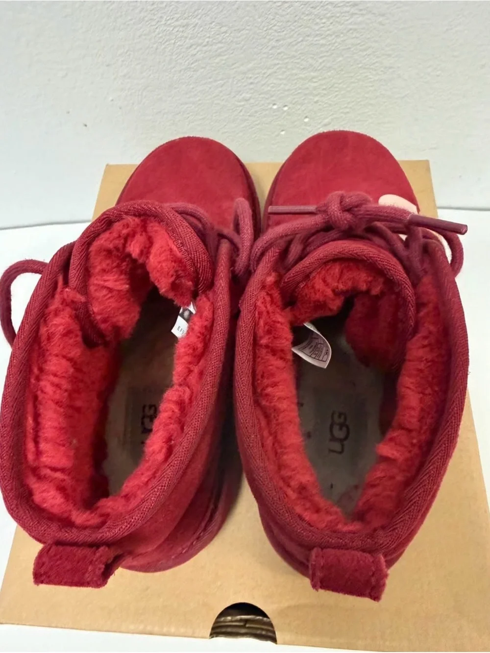 UGG Maroon and Light Pink Kids Lace-Up Boots Size 5